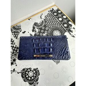 Brahmin Suri Navy Blue Croc Embossed Leather Tri-Fold Continental Wallet